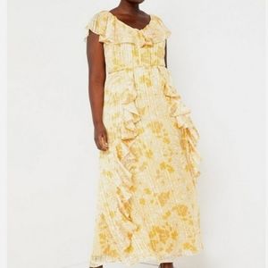 Eloquii Yellow Floral Ruffle Maxi Dress